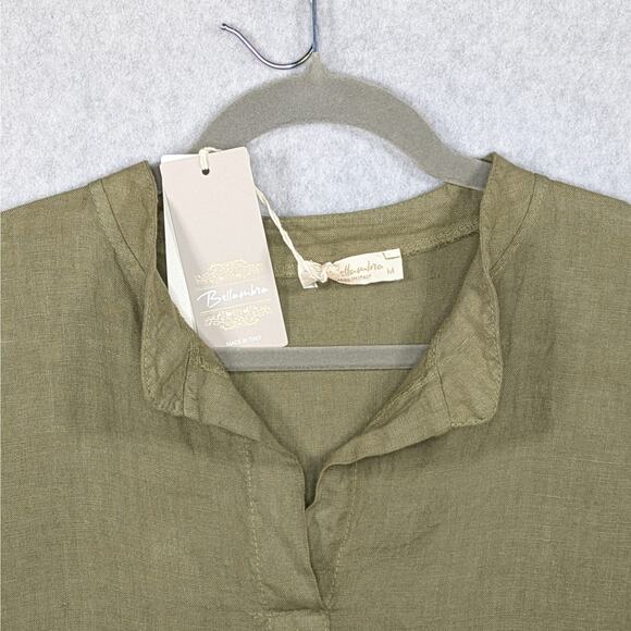 NWT Bellambra Italy Linen Dress M Olive Babydoll Tiered Roll Tab Oversized - Picture 10 of 15
